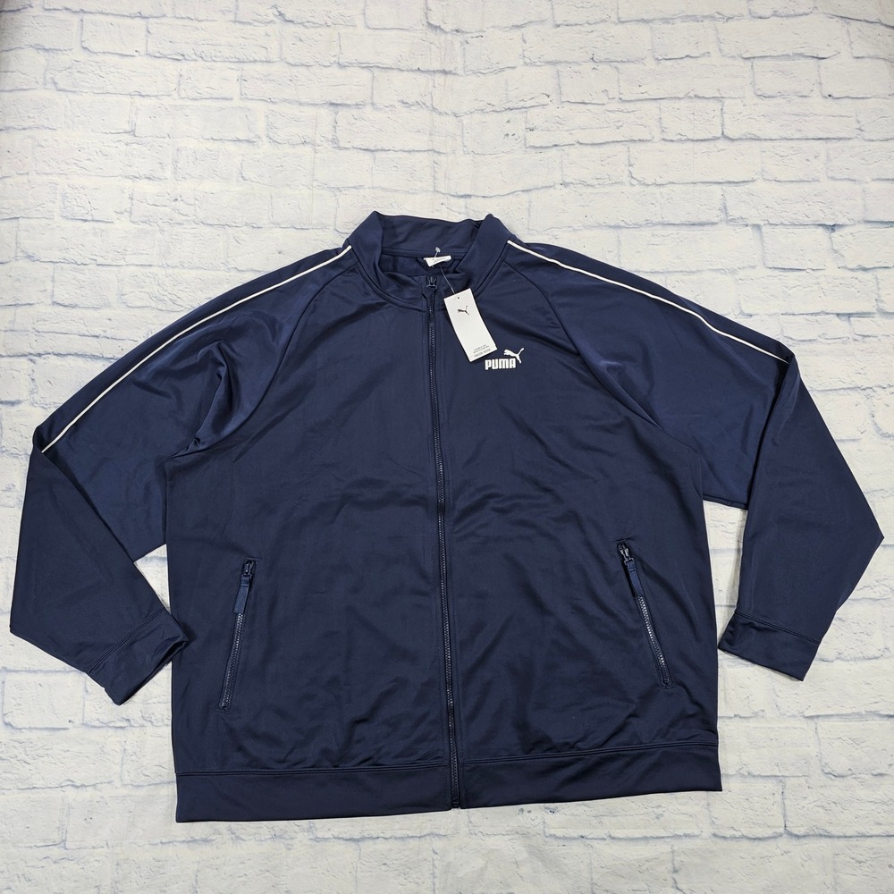 Puma Essentials Piped Tricot Track Jacket MENS 2XL Navy Blue Full Zip 680615-06